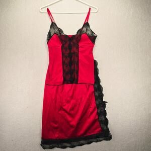 Vintage Body Chic Top and Skirt Set S Women’s Red Lingerie Floral Lace Slip